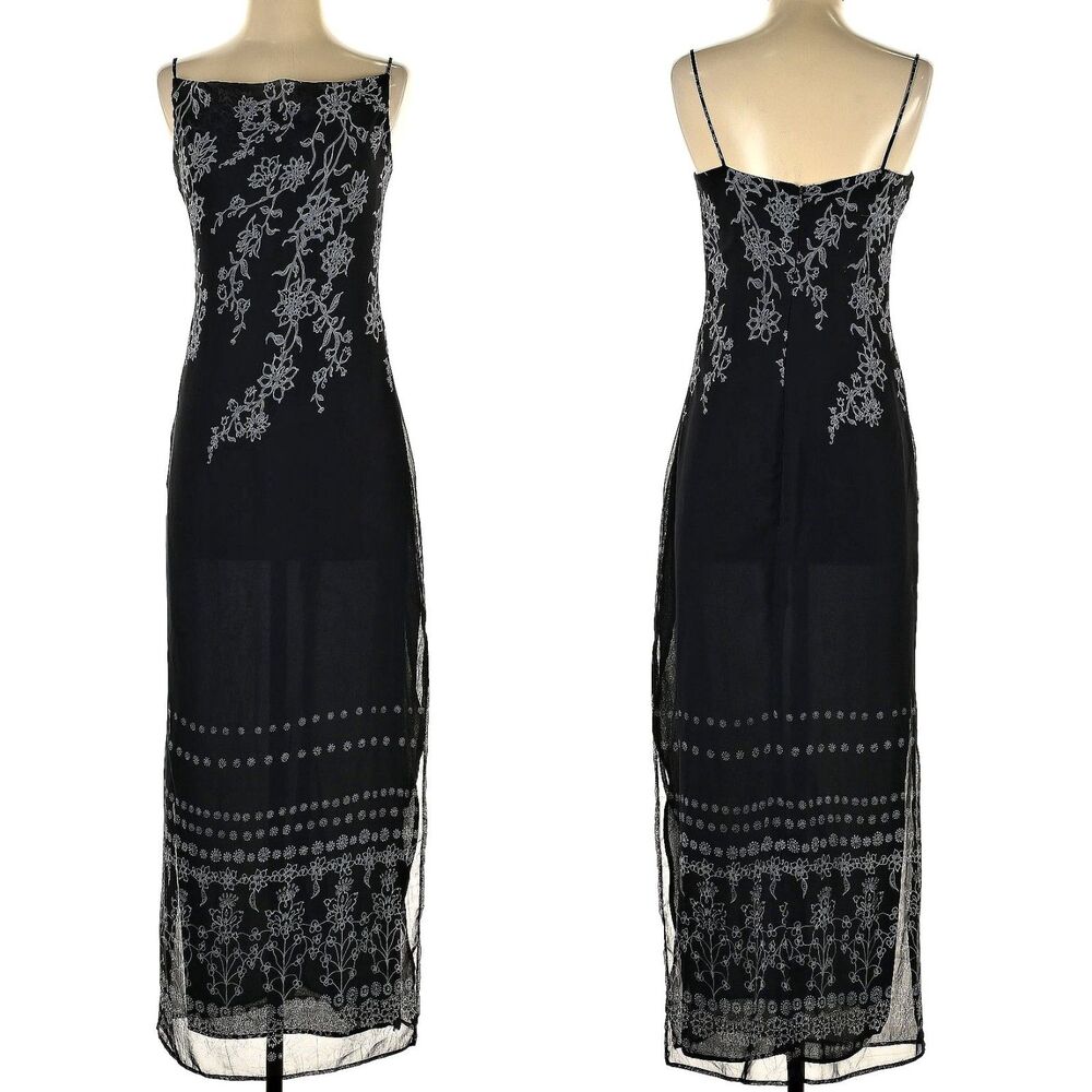 Vintage 1990s Rampage Slip Dress Floral Cottage Slit Whimsygoth Size 3